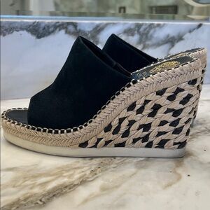 Vince Camuto Brissia Espadrille Mule Wedges. Color Black Suede.  SZ 7.